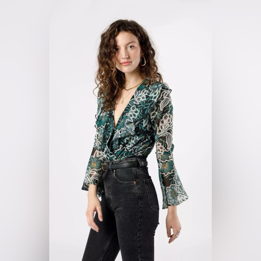 Band Of The Free NWT Bonnie Emerald Floral Long Sleeve Bodysuit Women’s Large L